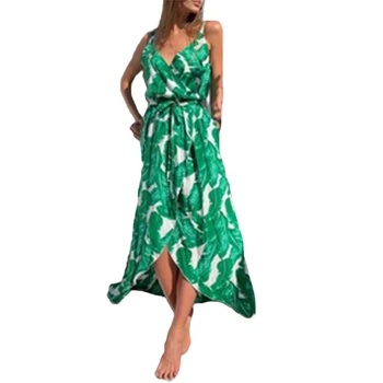 Mados Moterų Bohemijos Vasaros Suknelė 2020 Elegantiškas V Kaklo Gėlių Paplūdimio Wrap Padalinta Ilga Suknelė Ponios Paplūdimio Ilgai Sundress Drabužiai