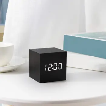 Mažas Kvadratas Medinis Skaitmeninis LED Laikrodis-Žadintuvas Medienos Retro Glow Laikrodis, Darbalaukio Stalo Dekoro Balso Kontrolės Atidėjimo Funkcija, Stalo Įrankiai