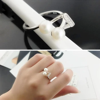 [MeiBaPJ]labai gražus nata žiedas natūralių gėlavandenių perlų papuošalai 925 sterlingas sidabro reguliuojamas žiedas moterims