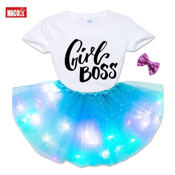 Merginos Tutu Suknelė Vaikai Blizgučiais Princesė Vestido Merginos Birthday Party Dress Vaikų trumpomis Rankovėmis T-shirt+Šviesos Sijonas+Kietas