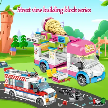 Miestas Ledų Automobilio Modelio Kūrimo Bloką, Draugams, Miesto Gatvės Vaizdas Greitosios pagalbos Sunkvežimis FiguresBrick Žaislai Vaikams