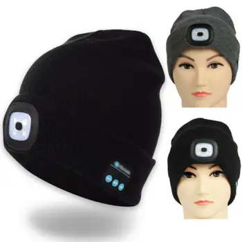 Mikrofono, Ausinių Muzikos Smart Kepurės Megztos Beanie Plius Aksomo Žiemos Skrybėlę Su Ausinių LED Belaidžio 