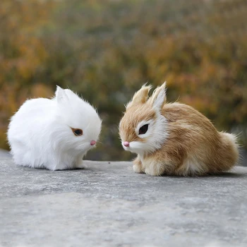 Mini Realus Mielas Baltas Pliušinis Triušių Kailių Tikroviška Gyvūnų Easter Bunny Modeliavimas Rabbit Žaislas Modelis Gimtadienio Dovana