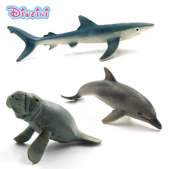 Modeliavimo Jūros Mėlyna Ryklys Manatee Delfinų pav plastikiniai gyvūnai, modelis pasakų amatų statulėlės, namų apdailos ir dekoro Dovana Vaikams