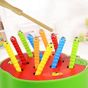 Montessori Mediniai Žaislai, Dėlionės Ankstyvojo Švietimo Žaislai Sugauti Žaidimas Kirminas Spalvų Pažinimo Magnetinio Braškių 