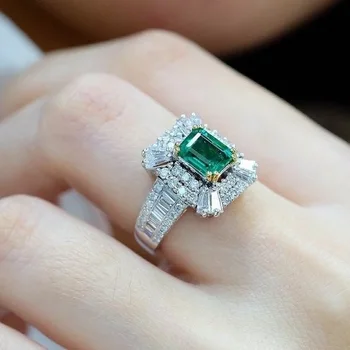 Moterų 925 Sidabro Inkrustacijos Cirkonis, Smaragdas Aikštėje Žiedas Micro inkrustacijos diamond engagement vestuvių dovaną, sidabro papuošalai, didmeninė