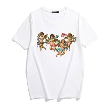 Moterų Kawaii Animacinių filmų Tumblr Angelas 90-ųjų Mados Marškinėliai Spausdinti Trumpas Rankovėmis O-kaklo T-shirt, Derliaus Vogue Ulzzang Harajuku Viršuje Tees
