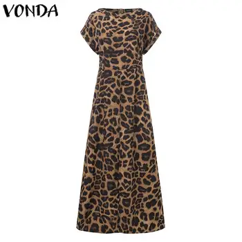 Moterų Tunika Vintage Leopardas Spausdinti Marškinėliai VONDA 2021 m. Vasaros Palaidinė Ir Viršūnių Biuro Šventė Padalinta Hem Šalių Viršūnių Plius Dydis Blusa