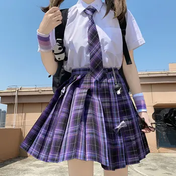 Moterų Violetinė Juoda Goth Plisuotos Pledas Sijonas Glir Aukšto Juosmens Seksuali Mini Sijonai Japonų Mokyklos Harajuku Anime Sailor Kostiumas