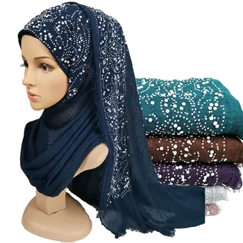 N9 10vnt Diamond crinkone moterų musulmonų vingiuoti hijab šalikas femme musulman minkštos medvilnės skarelė islamo hijab skaros ir antklodės