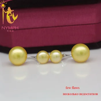 [NIMFA] Dvigubo Auskarai Sidabro Nekilnojamojo gėlavandenių perlų Auskarai moterims Pearl Jewerly Bauda Jewerly E1055