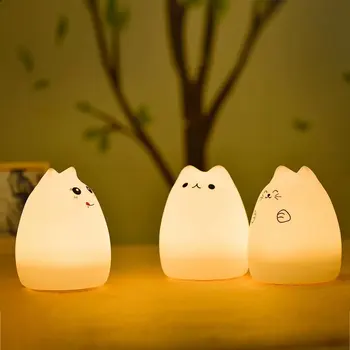 Naktį šviesos Cute kačių silicio lamd Spalvinga ir šilta šviesa mielas formos USB įkraunamą jutiklinį nuotolinio Aplinkos stalo lempos baras žibintas