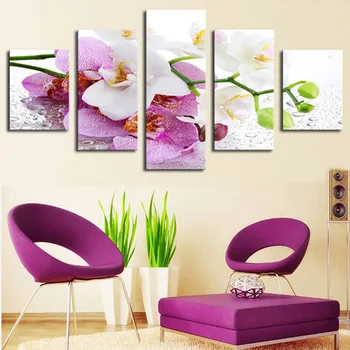 Namų Rėmo Kambarį HD Spausdinti Šiuolaikinės 5 Skydelis Graži Orchidėja, Modulinės Apdailos Plakatai, Nuotraukos Ant Drobės, Sienos Meno Tapybos