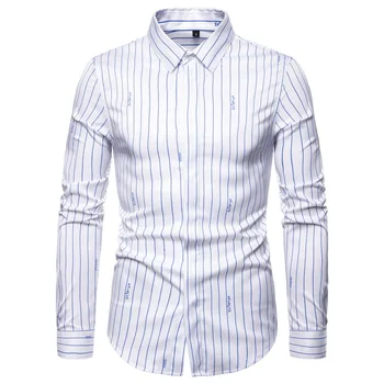 Naujas Aukštos Kokybės Ruožas Europos Kodą vyriški Marškinėliai Dryžuotas Slim Atsitiktinis Marškinėliai Vyrams ilgomis Rankovėmis