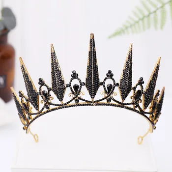 Naujas Mados Baroko Prabanga Black Crystal Crown Rožančiai Aukso Spalvos Diadem Rožančiai Moterų Nuotaka Vestuvių Plaukų Aksesuarai VL