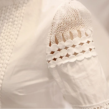 Naujas Moterims Palaidinės Slim Dugno ilgomis rankovėmis Balti Marškiniai Nėriniai Kablys Gėlių Tuščiaviduriai Plius Dydis S-5XL