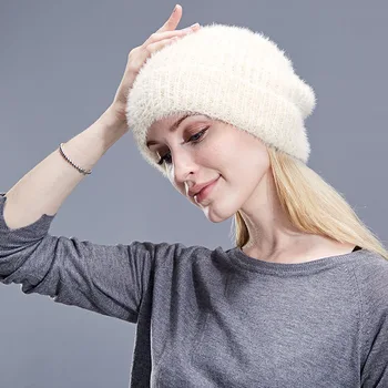 Naujas Paprasta Triušio Kailio Beanie Skrybėlių Moterų Žiemos skrybėlę Skullies Šiltas Svorio Kritimo Bžūp Gorros Moterų Vilnos Megzti Dangtelis Beanies