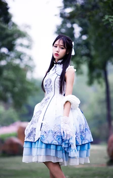 Naujas mados saldus Kinų stiliaus Lolita White tiger siuvinėjimo Saldus Lolita mergaičių suknelės Retro palace suknelė, dydis S-3XL