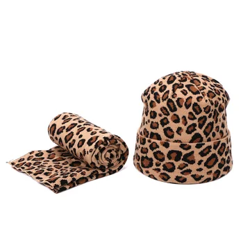 Naujas Žiemos Vyras Moteris Leopardas Spausdinti Megzti Skrybėlę Ir Skara Nustatyti Naują Nėrimo Šiltą Kepurę Skullies Unisex Kepurės Šilta Kepuraitė Tinka