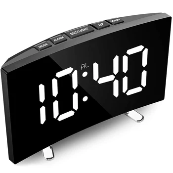 Naujausias Skaitmeninis Laikrodis-Žadintuvas, 7 Colių Lenktas Pritemdomi LED Sn Skaitmeninis Laikrodis Vaikams, Miegamasis, Balta daug Laikrodis, Atidėjimo F
