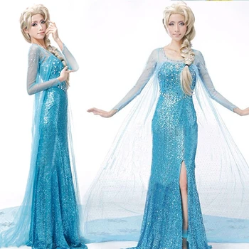 Nemokamas pristatymas suaugusiųjų Elsa Užšaldyti princesė su apsiaustu, Helovyno cosplay dėvėti moteris JQ-1003