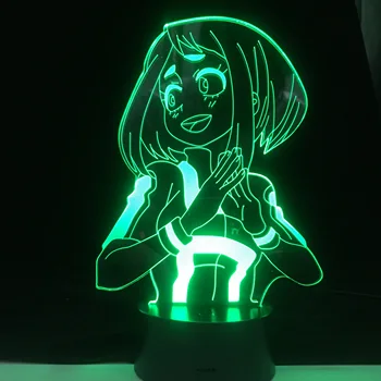 Ochaco Uraraka Anime 3d Lempos Mano Herojus akademinės bendruomenės Boku LED pagrindiniai kištukiniai naktinių lempų lizdai ANIME LEMPA Vaikams, Vaikų Berniukų Miegamasis Dekoro Akrilo Stalo Lempa