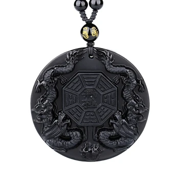 Originali Obsidianas Ssangyong Karoliai Pakabukas Ranka Raižyti Juodas Perlas Yin Yang Chi Bagua Pasisekė Amuletas Siurprizas