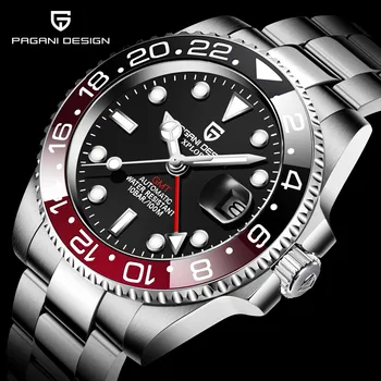 PAGANI Prekės ženklo DIZAINAS Vyrų Automatinis laikrodis atsparus Vandeniui Sporto Mechaninis Laikrodis Reloj Hombre Prabangus Nerūdijančio Plieno GMT Žiūrėti