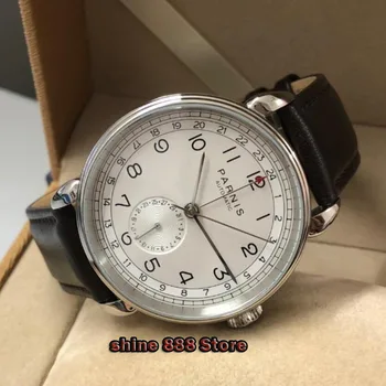 Parnis naujas automatinis mechaninis laikrodis 42mm sidabro atveju GMT arabų ženklas data langą odos mens viršų žiūrėti