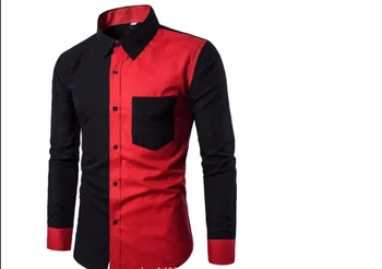 Pavasario vasaros mados laisvalaikio vyriški marškinėliai apykaklės Britų verslo atsitiktinis vieno krūtinėmis juodas ilgas rankovėmis raudona susiuvimo marškinėliai