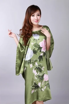 Plus Size Naujovė Žalia Kinijos Moterims, Spausdinimas Šilko, Viskozės Skraiste Prarasti Lounge Pižamą Kimono Vonia Suknelė Sleepwear Mujer Pižamos