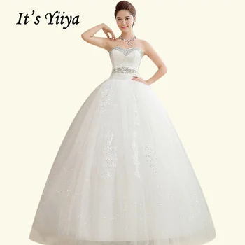 Plus Size Vestuvių Suknelės Ilgas Tai Yiiya BR737 Elegantiškas Stebėjimo Vestido De Novia Nėrinių Vestuvinės Suknelės Kristalų Vestuvinė Suknelė