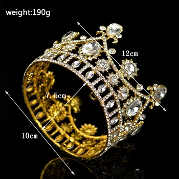 Prabanga Baroko Round Crystal Tiara Aukso Spalvos Cirkonio Nuotakos Princess Crown Už Nuotaka Tiara Plaukų Papuošalai Vestuvių Šukuosena