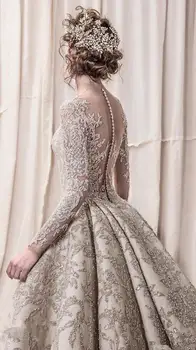 Prabanga Karoliukai, Blizgučiai Nėrinių Vestuvių Suknelės 2020 Romantiška Linija Ilgomis Rankovėmis Vestuvės, Vestuvinės Suknelės Chalatas De Mariee
