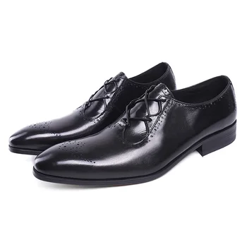 Prabangus Natūralios Odos Oxford Shoes Mens Brogue Batai Rudos Spalvos Juoda Šalis Vestuvių Kostiumą, Batus Oficialų Avalynė Vyrams, Suknelė Bateliai