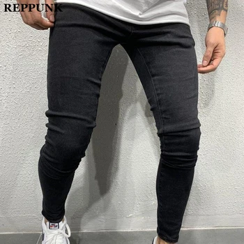 REPPUNK 2020 vyriški Slim Džinsai, Kelnės Atsitiktinis Vyrų Nuplauti Džinsinio audinio Kelnės Mens Liesas Nelaimę Jeans Black Plius Dydis 3XL Kelnės