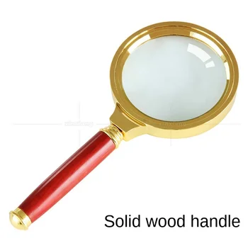 Rankinės rankena raudonmedis 10 kartų didinamasis stiklas su kieto medžio rankena ir auksu rėmelį