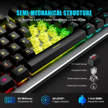 RedThunder K800 RGB Žaidimų Klaviatūrą ir Pelę, Sim-Mechaninis Metalo Dangtis, 6400DPI 7 Programuojamas Mygtukas, PC RU, FR
