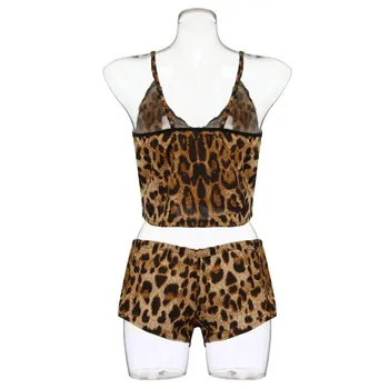 S-3XL Dydis Moterų Sleepwear Seksualus Pajama Rinkinys Leopardas Spausdinti V-Kaklo, Pižamos Rankovių Cami Ir Trumpas 2019 Trumpas Pijama Mujer