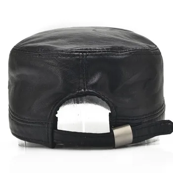 SILOQIN Vyrų Kariuomenės Karinių Skrybėlės natūralios Odos Skrybėlę Vyrų Butas Kepurės 2020 Naujas Avikailis Odos Dangteliu, Reguliuojamo Dydžio Vyrai Markių Bžūp