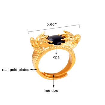 SINLEERY Prabanga Dragon Modelis Žiedai Geltonos Aukso Spalvos Ovalo formos Juodas Žalias Opalas Nemokamai Dydžio Žiedai Vyrams, bižuterijos JZ631 SSH