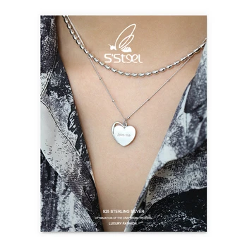 S'STEEL korėjos Karoliai Moterų 925 Sterlingas Sidabro Minimalistinio Meilės Širdies formos Pakabučiai, Karoliai Cadena Hombre Fine Jewelry