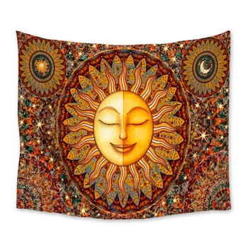 Saulės ir Mėnulio Gobelenas Burning Sun Star Mandala Gobelenai Psichodelinio Mystic Sienos Kabo Lovatiesė Antklodė Mesti Rankšluostį