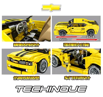 Sembo Miesto įrangos pardavimas, biuro įrangos 558pcs super Sporto Greitis lenktynių geltona automobilio blokai traukti atgal surenka žaislus vaikams