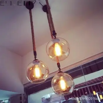 Senovinių Klasikinių Kabo Lempa Gintaro Retro Kanapių Virvė Stiklo Pakabukas Šviesos diodų (LED Pakabukas Lempa, Šviestuvas, Suspendu Blizgesio Šiuolaikinių Led