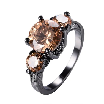 Senovinių Moterų Šampano Krištolo Akmens Papuošalai Skanėstas 14KT Juodojo Aukso Vestuviniai Žiedai Moterims Žavesio Turas Cirkonis Vestuvinis Žiedas