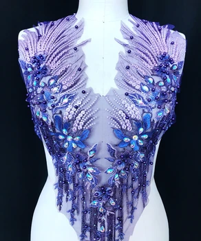 Siūti karoliukus cirkonio deep purple nėrinių aplikacijos apkarpymas pleistrai 60*33cm vakare suknelė 
