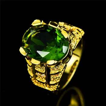 Spalvingas Vyrų Aukso Olivīns Ovalo Piršto Žiedą Prabanga Didelis Kristalas, Cirkonis Akmuo Žiedas Žada Sužadėtuvių Žiedai Vyrams