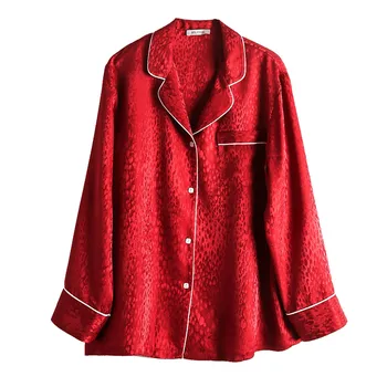 SuyaDream Moterų Šilko Pižama Kieto Nekilnojamojo Šilko ilgomis Rankovėmis Pasukite Žemyn Apykaklės Sleepset Nustatyti 2020 Raudonas Dviejų dalių naktiniai drabužiai