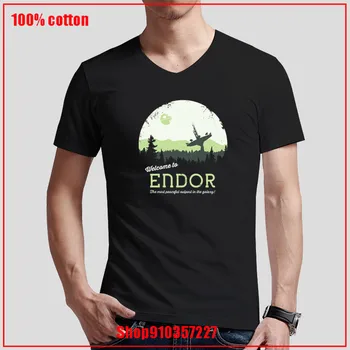 Sveiki atvykę Į Endor V-Kaklo marškinėliai Stilingi marškinėliai Aukščiausios Kokybės Prarasti Viršūnes Naujausią populiarumą Vasaros Marškinėliai, Medvilnės Palaidinės Tees